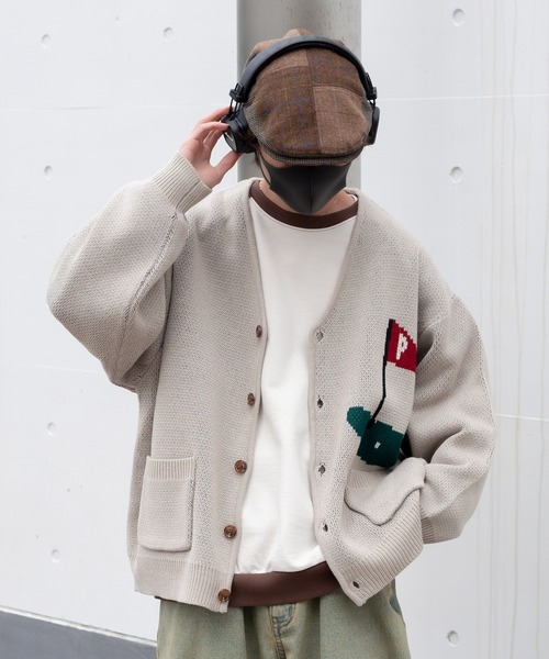 Perushu（ペルーシュ）の「ユーズドライクゴルフジャガードカーディガン（カーディガン/ボレロ・メンズ・オレンジ/ブルー/ライトベージュ/セージグリーン・LARGE/MEDIUM）」の5枚目の写真