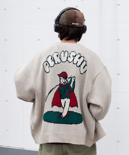 Perushu（ペルーシュ）の「ユーズドライクゴルフジャガードカーディガン（カーディガン/ボレロ・メンズ・オレンジ/ブルー/ライトベージュ/セージグリーン・LARGE/MEDIUM）」の8枚目の写真