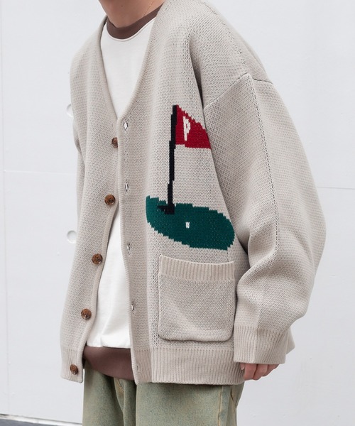 Perushu（ペルーシュ）の「ユーズドライクゴルフジャガードカーディガン（カーディガン/ボレロ・メンズ・オレンジ/ブルー/ライトベージュ/セージグリーン・LARGE/MEDIUM）」の7枚目の写真