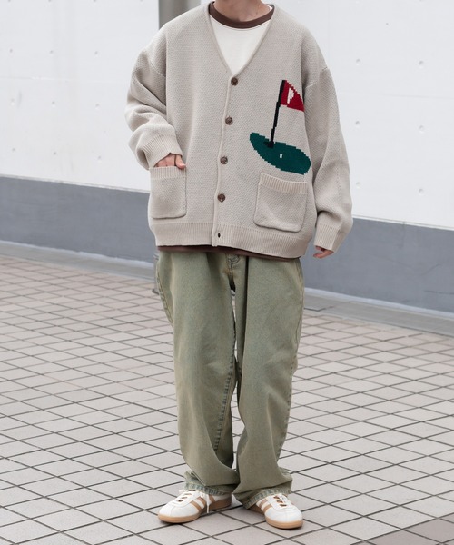 Perushu（ペルーシュ）の「ユーズドライクゴルフジャガードカーディガン（カーディガン/ボレロ・メンズ・オレンジ/ブルー/ライトベージュ/セージグリーン・LARGE/MEDIUM）」の16枚目の写真