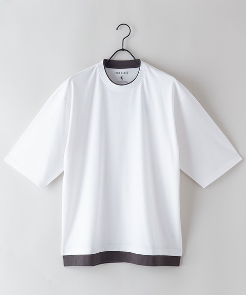 LB/S (エルビーエス)の「汗染みの目立ちにくいTシャツ ZEROSTAIN ゼロステイン 撥水性 UVカット フェイクレイヤード ビッグシルエット Tシャツ(Tシャツ/カットソー・メンズ・ホワイト/ダークブルー/ベージュ/ブルー/チャコールグレー/オリーブ/ブラック・MEDIUM/LARGE/X-LARGE)」の2枚目の写真