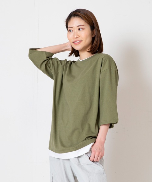LB/S (エルビーエス)の「汗染みの目立ちにくいTシャツ ZEROSTAIN ゼロステイン 撥水性 UVカット フェイクレイヤード ビッグシルエット Tシャツ(Tシャツ/カットソー・メンズ・ホワイト/ダークブルー/ベージュ/ブルー/チャコールグレー/オリーブ/ブラック・MEDIUM/LARGE/X-LARGE)」の5枚目の写真