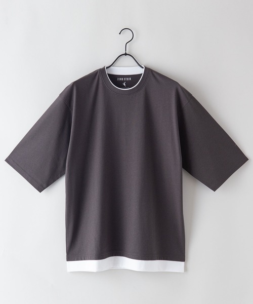 LB/S (エルビーエス)の「汗染みの目立ちにくいTシャツ ZEROSTAIN ゼロステイン 撥水性 UVカット フェイクレイヤード ビッグシルエット Tシャツ(Tシャツ/カットソー・メンズ・ホワイト/ダークブルー/ベージュ/ブルー/チャコールグレー/オリーブ/ブラック・MEDIUM/LARGE/X-LARGE)」の3枚目の写真