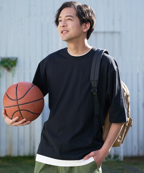 LB/S (エルビーエス)の「汗染みの目立ちにくいTシャツ ZEROSTAIN ゼロステイン 撥水性 UVカット フェイクレイヤード ビッグシルエット Tシャツ(Tシャツ/カットソー・メンズ・ホワイト/ダークブルー/ベージュ/ブルー/チャコールグレー/オリーブ/ブラック・MEDIUM/LARGE/X-LARGE)」の1枚目の写真