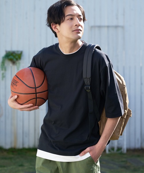 LB/S (エルビーエス)の「汗染みの目立ちにくいTシャツ ZEROSTAIN ゼロステイン 撥水性 UVカット フェイクレイヤード ビッグシルエット Tシャツ(Tシャツ/カットソー・メンズ・ホワイト/ダークブルー/ベージュ/ブルー/チャコールグレー/オリーブ/ブラック・MEDIUM/LARGE/X-LARGE)」の10枚目の写真