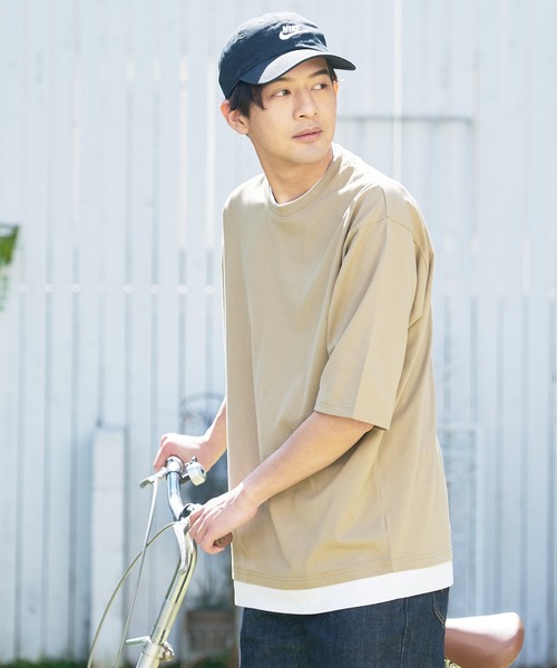 LB/S (エルビーエス)の「汗染みの目立ちにくいTシャツ ZEROSTAIN ゼロステイン 撥水性 UVカット フェイクレイヤード ビッグシルエット Tシャツ(Tシャツ/カットソー・メンズ・ホワイト/ダークブルー/ベージュ/ブルー/チャコールグレー/オリーブ/ブラック・MEDIUM/LARGE/X-LARGE)」の17枚目の写真