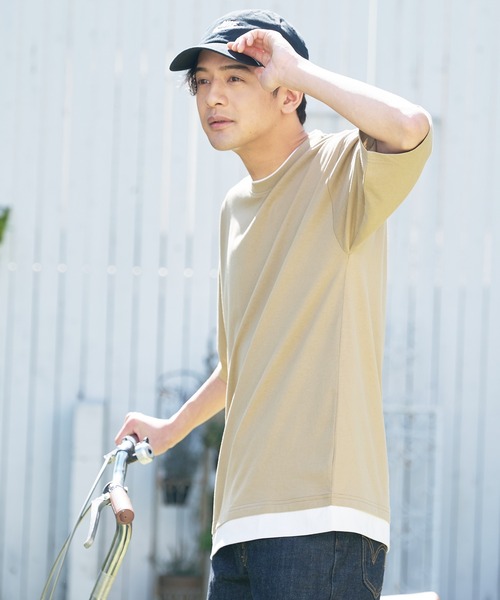 LB/S (エルビーエス)の「汗染みの目立ちにくいTシャツ ZEROSTAIN ゼロステイン 撥水性 UVカット フェイクレイヤード ビッグシルエット Tシャツ(Tシャツ/カットソー・メンズ・ホワイト/ダークブルー/ベージュ/ブルー/チャコールグレー/オリーブ/ブラック・MEDIUM/LARGE/X-LARGE)」の18枚目の写真
