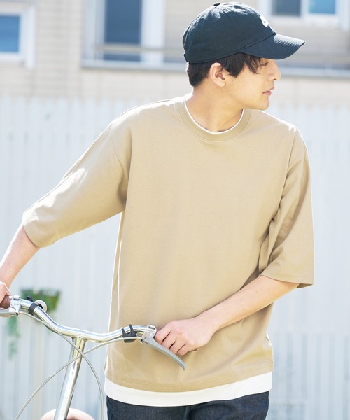 LB/S (エルビーエス)の「汗染みの目立ちにくいTシャツ ZEROSTAIN ゼロステイン 撥水性 UVカット フェイクレイヤード ビッグシルエット Tシャツ(Tシャツ/カットソー・メンズ・ホワイト/ダークブルー/ベージュ/ブルー/チャコールグレー/オリーブ/ブラック・MEDIUM/LARGE/X-LARGE)」の22枚目の写真