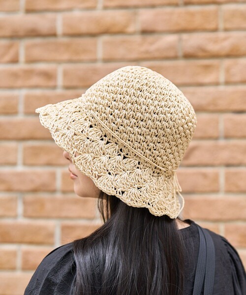 FREAK'S STORE（フリークスストア）の「フラワー編みペーパーハット（ハット・レディース・ブラック/オフホワイト/ブラウン・ONE SIZE）」の14枚目の写真