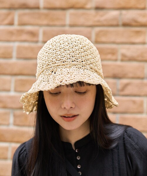 FREAK'S STORE（フリークスストア）の「フラワー編みペーパーハット（ハット・レディース・ブラック/オフホワイト/ブラウン・ONE SIZE）」の10枚目の写真