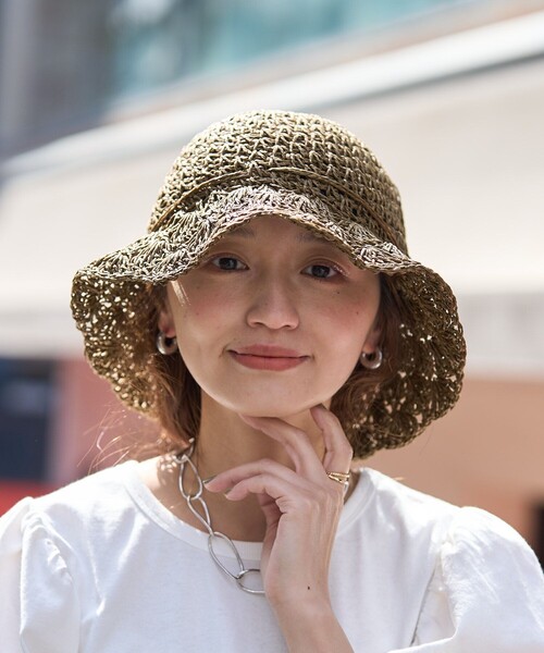 FREAK'S STORE（フリークスストア）の「フラワー編みペーパーハット（ハット・レディース・ブラック/オフホワイト/ブラウン・ONE SIZE）」の7枚目の写真