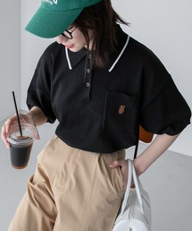 BONLECILL | 【JAMMINコラボ】フランスパンモチーフ刺繍 配色ライン ニットポロプルオーバー(ポロシャツ)