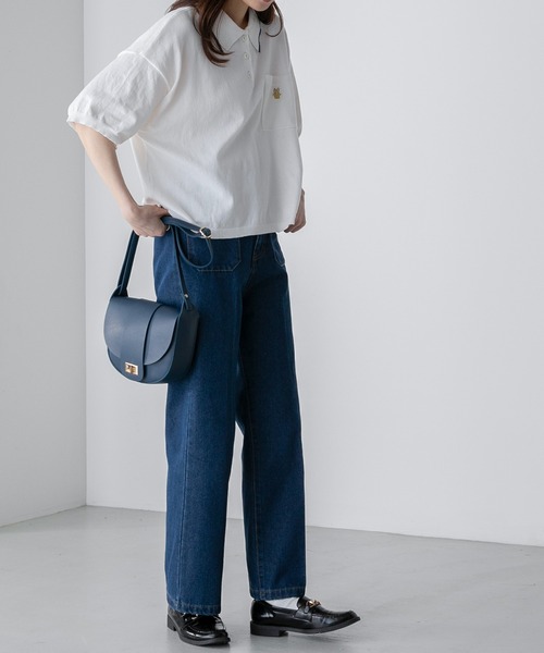 BONLECILL(ボンルシール)の「【JAMMINコラボ】フランスパンモチーフ刺繍 配色ライン ニットポロプルオーバー(ポロシャツ・レディース・ネイビー/ブラック/オフホワイト/ブルー・FREE)」の19枚目の写真