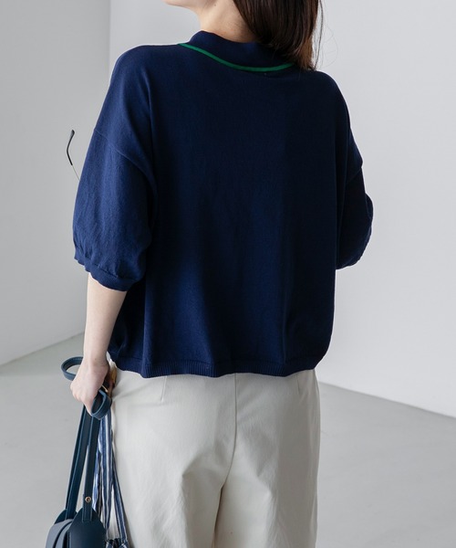 BONLECILL(ボンルシール)の「【JAMMINコラボ】フランスパンモチーフ刺繍 配色ライン ニットポロプルオーバー(ポロシャツ・レディース・ネイビー/ブラック/オフホワイト/ブルー・FREE)」の21枚目の写真