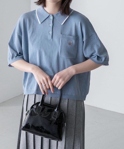 BONLECILL(ボンルシール)の「【JAMMINコラボ】フランスパンモチーフ刺繍 配色ライン ニットポロプルオーバー(ポロシャツ・レディース・ネイビー/ブラック/オフホワイト/ブルー・FREE)」の22枚目の写真