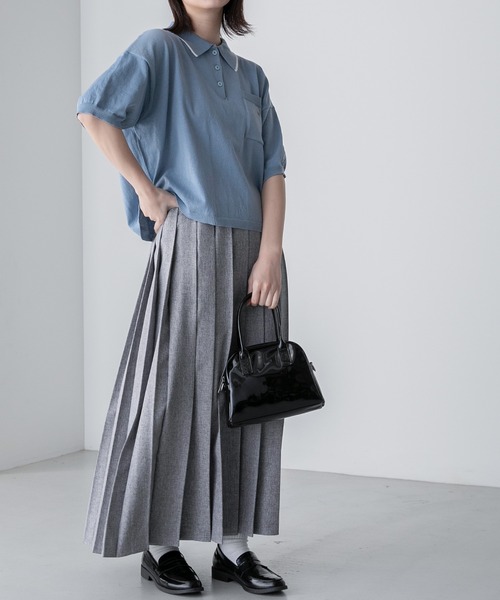 BONLECILL(ボンルシール)の「【JAMMINコラボ】フランスパンモチーフ刺繍 配色ライン ニットポロプルオーバー(ポロシャツ・レディース・ネイビー/ブラック/オフホワイト/ブルー・FREE)」の16枚目の写真