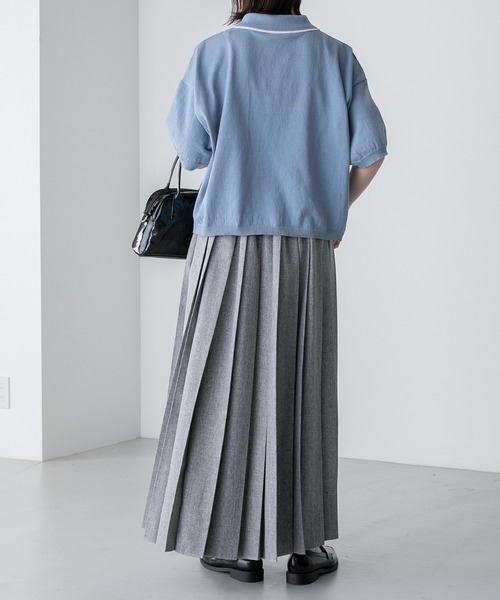 BONLECILL(ボンルシール)の「【JAMMINコラボ】フランスパンモチーフ刺繍 配色ライン ニットポロプルオーバー(ポロシャツ・レディース・ネイビー/ブラック/オフホワイト/ブルー・FREE)」の9枚目の写真