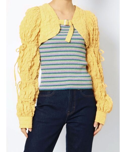 jouetie(ジュエティ)の「2WAYマムルークスリーブトップス(カーディガン/ボレロ・レディース・オフホワイト/ブラック・MEDIUM)」の7枚目の写真