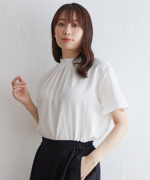 ikka(イッカ)の「襟フリル2WAY半袖ブラウス(シャツ/ブラウス・レディース・ダークグリーン/ネイビー/オフホワイト/オレンジ系その他・S/M/L)」の14枚目の写真