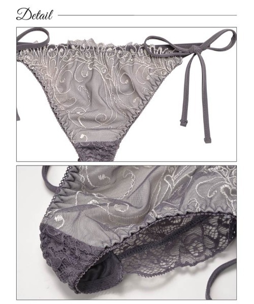DRW（ドロー）の「【品番まとめたため非表示】【紐パンセット】リピート率No.1！ロイヤルレースレイヤードブラジャー&サイド紐Tバックセット（ブラ&ショーツ・レディース・ブラック/グレー・B65/D75/A70/D65/C70/B75/A65/B70/C65/C75/A75/D70）」の9枚目の写真