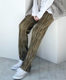 【セルフカット対応】ニュアンス柄ストレートカラーロングプリーツパンツ