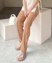 【セルフカット対応】ニュアンス柄ストレートカラーロングプリーツパンツ