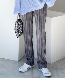 【セルフカット対応】ニュアンス柄ストレートカラーロングプリーツパンツ
