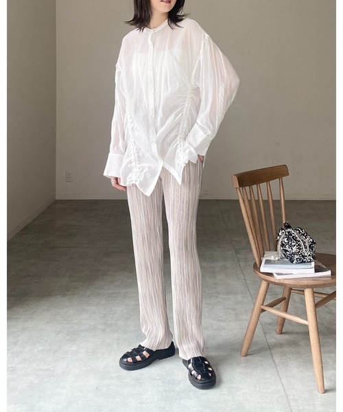 She's Closet(シーズクローゼット)の「【セルフカット対応】ニュアンス柄ストレートカラーロングプリーツパンツ(その他パンツ・レディース・パープル/オレンジ/グリーン/チャコール/ブラウン/カーキ/ブラック/グレー/ベージュ・FREE)」の13枚目の写真