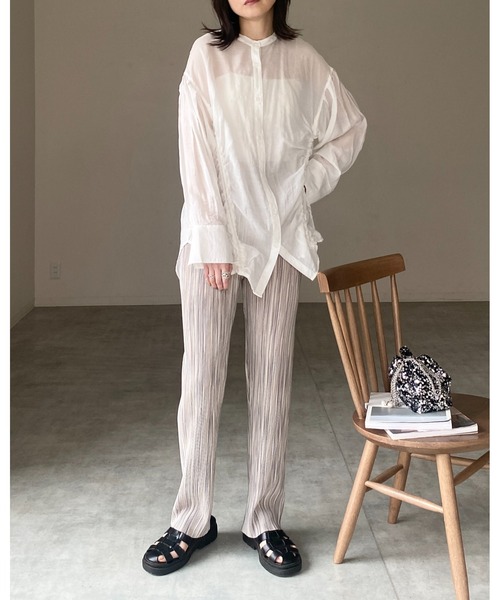 She's Closet(シーズクローゼット)の「【セルフカット対応】ニュアンス柄ストレートカラーロングプリーツパンツ(その他パンツ・レディース・パープル/オレンジ/グリーン/チャコール/ブラウン/カーキ/ブラック/グレー/ベージュ・FREE)」の22枚目の写真