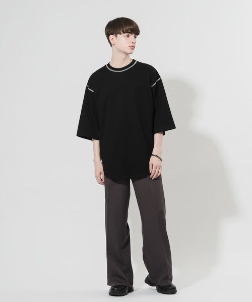 Adoon plain(アドーンプレーン)の「【Adoon plain】配色ステッチTシャツ(Tシャツ/カットソー・メンズ・ブラック/オフホワイト・MEDIUM/LARGE)」の8枚目の写真
