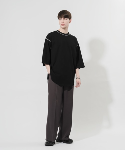 Adoon plain(アドーンプレーン)の「【Adoon plain】配色ステッチTシャツ(Tシャツ/カットソー・メンズ・ブラック/オフホワイト・MEDIUM/LARGE)」の9枚目の写真