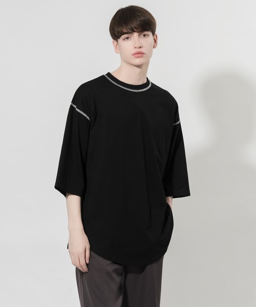 Adoon plain(アドーンプレーン)の「【Adoon plain】配色ステッチTシャツ(Tシャツ/カットソー・メンズ・ブラック/オフホワイト・MEDIUM/LARGE)」の3枚目の写真