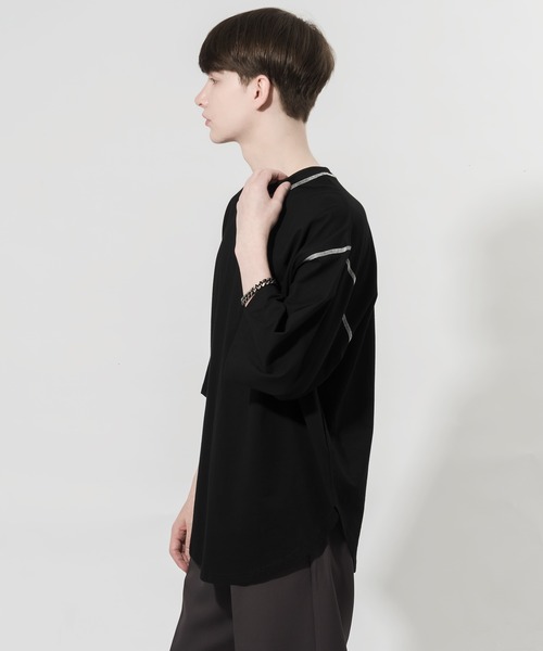 Adoon plain(アドーンプレーン)の「【Adoon plain】配色ステッチTシャツ(Tシャツ/カットソー・メンズ・ブラック/オフホワイト・MEDIUM/LARGE)」の4枚目の写真