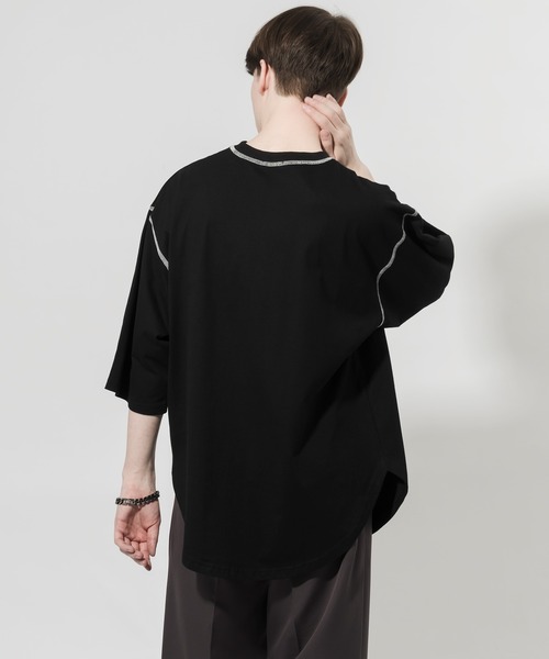 Adoon plain(アドーンプレーン)の「【Adoon plain】配色ステッチTシャツ(Tシャツ/カットソー・メンズ・ブラック/オフホワイト・MEDIUM/LARGE)」の5枚目の写真