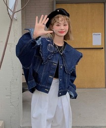 almo（アルモ）の「フリルビッグカラーデニムジャケット(BQ)（デニム