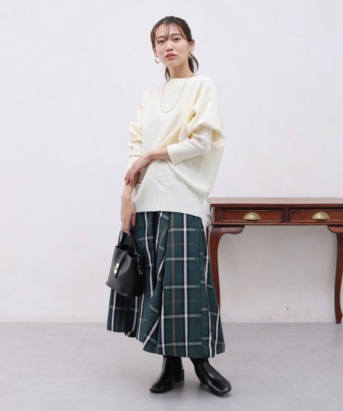 Chez toi(シェトワ)の「大判チェックはぎタフタスカート(スカート・レディース・アイボリー/ネイビー/グリーン・FREE)」の9枚目の写真
