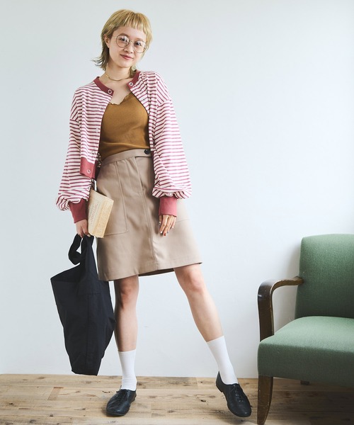 Crisp（クリスプ）の「フロントポケットミニスカート（スカート・レディース・ブラウン/ネイビー/ベージュ・FREE）」の4枚目の写真