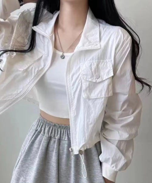 LADY LIKE(レディライク)の「クロップド丈シャカシャカブルゾン(ブルゾン・レディース・グリーン/ブラック/ホワイト・M)」の5枚目の写真