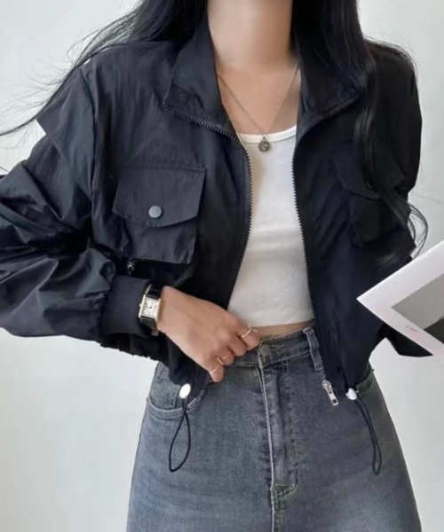 LADY LIKE(レディライク)の「クロップド丈シャカシャカブルゾン(ブルゾン・レディース・グリーン/ブラック/ホワイト・M)」の10枚目の写真