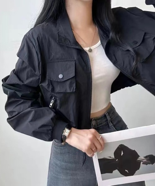 LADY LIKE(レディライク)の「クロップド丈シャカシャカブルゾン(ブルゾン・レディース・グリーン/ブラック/ホワイト・M)」の14枚目の写真