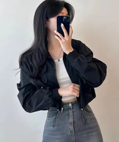 LADY LIKE(レディライク)の「クロップド丈シャカシャカブルゾン(ブルゾン・レディース・グリーン/ブラック/ホワイト・M)」の15枚目の写真