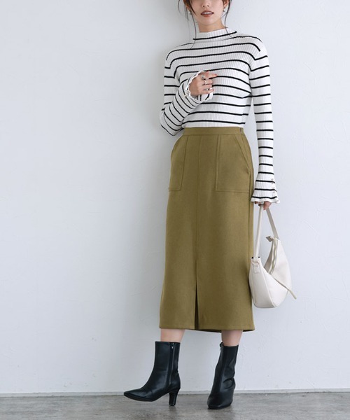 Pierrot（ピエロ）の「ウールライクスリットロングスカート（スカート・レディース・ベージュ系その他/チャコール/ブラウン/オリーブ・L/PM/M）」の14枚目の写真