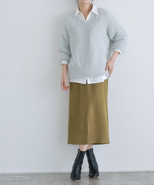 Pierrot（ピエロ）の「ウールライクスリットロングスカート（スカート・レディース・ベージュ系その他/チャコール/ブラウン/オリーブ・L/PM/M）」の19枚目の写真