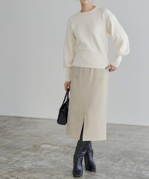 Pierrot（ピエロ）の「ウールライクスリットロングスカート（スカート・レディース・ベージュ系その他/チャコール/ブラウン/オリーブ・L/PM/M）」の11枚目の写真