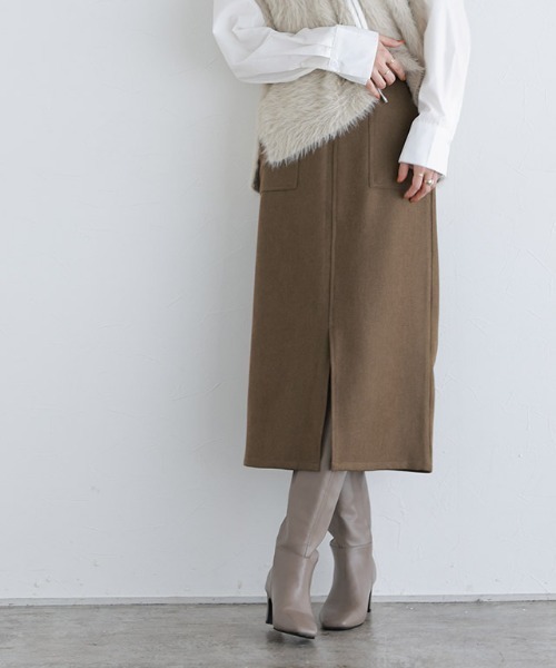 Pierrot（ピエロ）の「ウールライクスリットロングスカート（スカート・レディース・ベージュ系その他/チャコール/ブラウン/オリーブ・L/PM/M）」の13枚目の写真