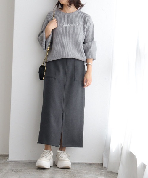 Pierrot（ピエロ）の「ウールライクスリットロングスカート（スカート・レディース・ベージュ系その他/チャコール/ブラウン/オリーブ・L/PM/M）」の7枚目の写真