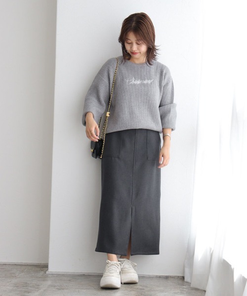 Pierrot（ピエロ）の「ウールライクスリットロングスカート（スカート・レディース・ベージュ系その他/チャコール/ブラウン/オリーブ・L/PM/M）」の6枚目の写真