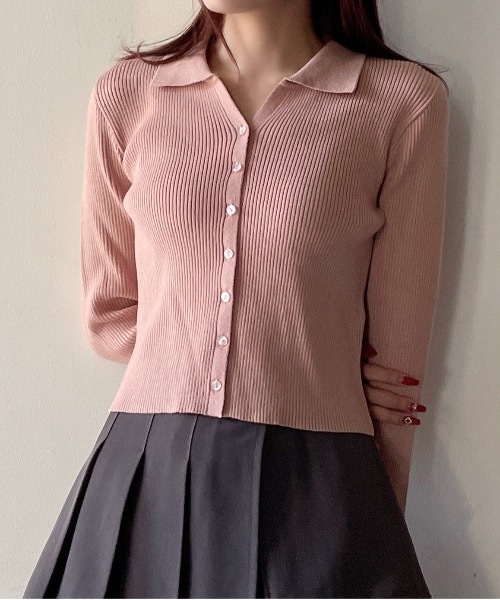 one way（ワンウェイ）の「【 新色追加 】ポロ襟テレコニットトップス（ニット/セーター・レディース・グレー/レッド/ブラック/ホワイト/ピンク・FREE）」の4枚目の写真