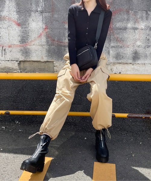 one way（ワンウェイ）の「【 新色追加 】ポロ襟テレコニットトップス（ニット/セーター・レディース・グレー/レッド/ブラック/ホワイト/ピンク・FREE）」の7枚目の写真