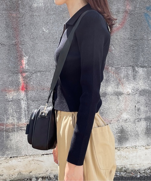 one way（ワンウェイ）の「【 新色追加 】ポロ襟テレコニットトップス（ニット/セーター・レディース・グレー/レッド/ブラック/ホワイト/ピンク・FREE）」の6枚目の写真